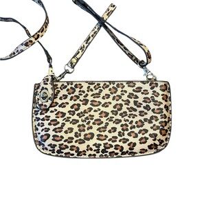Joy Susan Natural Leopard Print Crossbody Wristlet Clutch